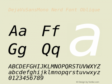 DejaVu Sans Mono Oblique Nerd Font Complete Version 2.37;Nerd Fonts 2.1.0图片样张