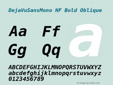 DejaVu Sans Mono Bold Oblique Nerd Font Complete Windows Compatible Version 2.37;Nerd Fonts 2.1.0图片样张