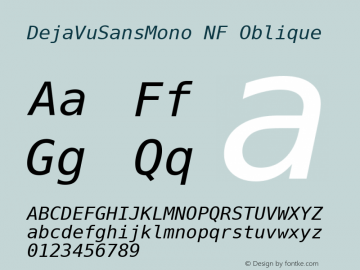 DejaVu Sans Mono Oblique Nerd Font Complete Windows Compatible Version 2.37;Nerd Fonts 2.1.0图片样张