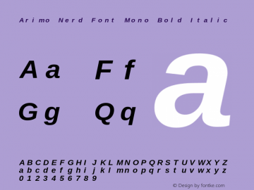 Arimo Bold Italic Nerd Font Complete Mono Version 1.23;Nerd Fonts 2.1.0图片样张