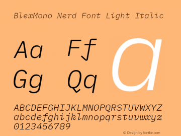 Blex Mono Light Italic Nerd Font Complete Version 2.000;Nerd Fonts 2.1.0图片样张