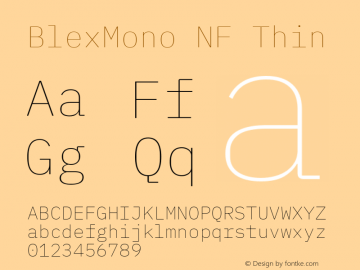 Blex Mono Thin Nerd Font Complete Windows Compatible Version 2.000;Nerd Fonts 2.1.0图片样张