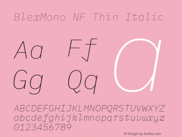 Blex Mono Thin Italic Nerd Font Complete Windows Compatible Version 2.000;Nerd Fonts 2.1.0图片样张