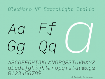 Blex Mono ExtraLight Italic Nerd Font Complete Windows Compatible Version 2.000;Nerd Fonts 2.1.0图片样张