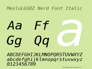 Meslo LG S DZ Italic Nerd Font Complete Version 1.210;Nerd Fonts 2.1.0图片样张