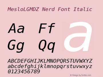 Meslo LG M DZ Italic Nerd Font Complete Version 1.210;Nerd Fonts 2.1.0图片样张