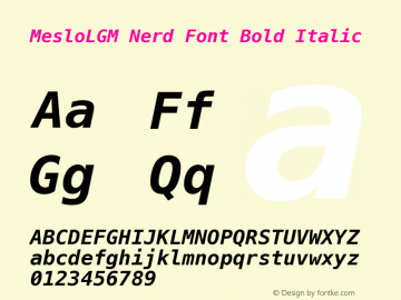 Meslo LG M Bold Italic Nerd Font Complete Version 1.210;Nerd Fonts 2.1.0图片样张