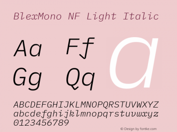 Blex Mono Light Italic Nerd Font Complete Windows Compatible Version 2.000;Nerd Fonts 2.1.0图片样张