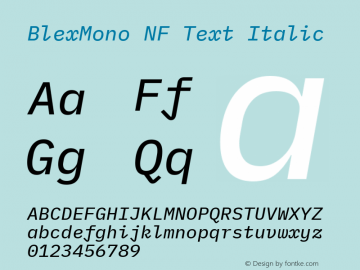 Blex Mono Text Italic Nerd Font Complete Mono Windows Compatible Version 2.000;Nerd Fonts 2.1.0图片样张