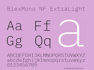 Blex Mono ExtraLight Nerd Font Complete Mono Windows Compatible Version 2.000;Nerd Fonts 2.1.0图片样张