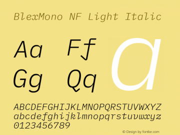 Blex Mono Light Italic Nerd Font Complete Mono Windows Compatible Version 2.000;Nerd Fonts 2.1.0图片样张