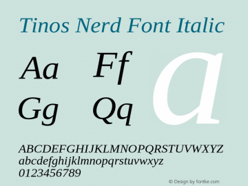 Tinos Italic Nerd Font Complete Version 1.23;Nerd Fonts 2.1.0图片样张