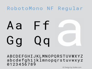 Roboto Mono Nerd Font Complete Mono Windows Compatible Version 2.000986; 2015; ttfautohint (v1.3);Nerd Fonts 2.1.0图片样张