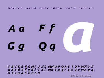 Ubuntu Bold Italic Nerd Font Complete Mono Version 0.83;Nerd Fonts 2.1.0图片样张