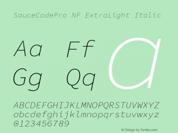 Sauce Code Pro ExtraLight Italic Nerd Font Complete Windows Compatible Version 1.050;PS 1.000;hotconv 16.6.51;makeotf.lib2.5.65220;Nerd Fonts 2.1.0图片样张