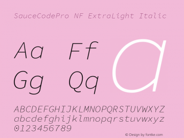 Sauce Code Pro ExtraLight Italic Nerd Font Complete Mono Windows Compatible Version 1.050;PS 1.000;hotconv 16.6.51;makeotf.lib2.5.65220;Nerd Fonts 2.1.0图片样张