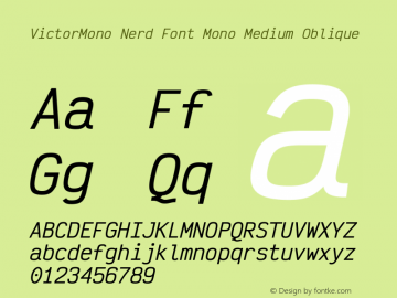 Victor Mono Medium Oblique Nerd Font Complete Mono Version 1.410;Nerd Fonts 2.1.0图片样张