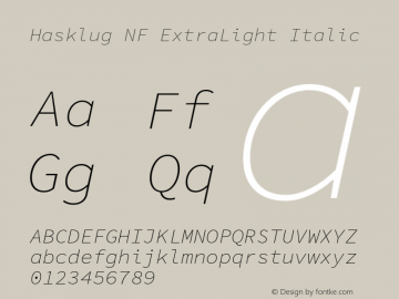 Hasklug ExtraLight Italic Nerd Font Complete Mono Windows Compatible Version 1.0;Nerd Fonts 2.1.0图片样张