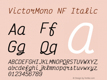 Victor Mono Italic Nerd Font Complete Mono Windows Compatible Version 1.410;Nerd Fonts 2.1.0图片样张