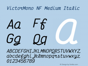 Victor Mono Medium Italic Nerd Font Complete Mono Windows Compatible Version 1.410;Nerd Fonts 2.1.0图片样张
