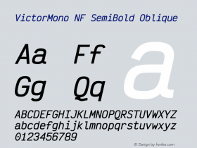 Victor Mono SemiBold Oblique Nerd Font Complete Mono Windows Compatible Version 1.410;Nerd Fonts 2.1.0图片样张