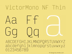 Victor Mono Thin Nerd Font Complete Mono Windows Compatible Version 1.410;Nerd Fonts 2.1.0图片样张