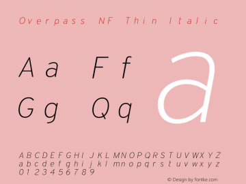 Overpass Thin Italic Nerd Font Complete Mono Windows Compatible Version 003.000;Nerd Fonts 2.1.0图片样张
