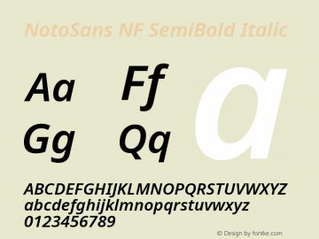 Noto Sans SemiBold Italic Nerd Font Complete Windows Compatible Version 2.000;GOOG;noto-source:20170915:90ef993387c0; ttfautohint (v1.7);Nerd Fonts 2.1.0图片样张