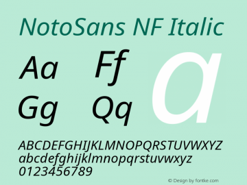 Noto Sans Italic Nerd Font Complete Windows Compatible Version 2.000;GOOG;noto-source:20170915:90ef993387c0; ttfautohint (v1.7);Nerd Fonts 2.1.0图片样张