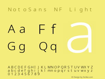 Noto Sans Light Nerd Font Complete Mono Windows Compatible Version 2.000;GOOG;noto-source:20170915:90ef993387c0; ttfautohint (v1.7);Nerd Fonts 2.1.0图片样张