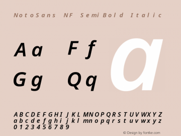 Noto Sans SemiBold Italic Nerd Font Complete Mono Windows Compatible Version 2.000;GOOG;noto-source:20170915:90ef993387c0; ttfautohint (v1.7);Nerd Fonts 2.1.0图片样张