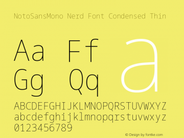 Noto Sans Mono Condensed Thin Nerd Font Complete Version 2.000;GOOG;noto-source:20170915:90ef993387c0; ttfautohint (v1.7);Nerd Fonts 2.1.0图片样张