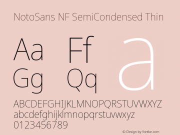 Noto Sans SemiCondensed Thin Nerd Font Complete Windows Compatible Version 2.000;GOOG;noto-source:20170915:90ef993387c0; ttfautohint (v1.7);Nerd Fonts 2.1.0图片样张