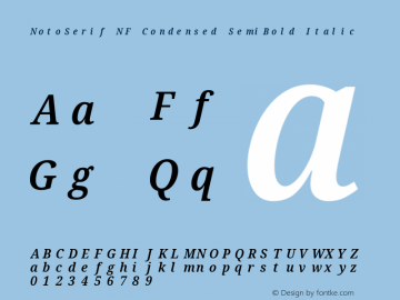 Noto Serif Condensed SemiBold Italic Nerd Font Complete Mono Windows Compatible Version 2.000;GOOG;noto-source:20170915:90ef993387c0; ttfautohint (v1.7);Nerd Fonts 2.1.0图片样张