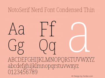 Noto Serif Condensed Thin Nerd Font Complete Version 2.000;GOOG;noto-source:20170915:90ef993387c0; ttfautohint (v1.7);Nerd Fonts 2.1.0图片样张