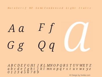 Noto Serif SemiCondensed Light Italic Nerd Font Complete Mono Windows Compatible Version 2.000;GOOG;noto-source:20170915:90ef993387c0; ttfautohint (v1.7);Nerd Fonts 2.1.0图片样张