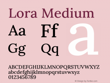 Lora Medium Version 3.002; ttfautohint (v1.8.3)图片样张