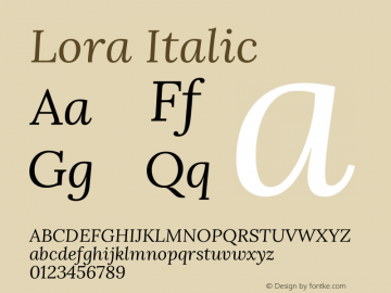 Lora Italic Version 3.002; ttfautohint (v1.8.3)图片样张