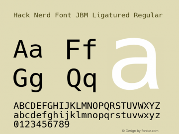 Hack Nerd Font JBM Ligatured Regular Version 3.003;[3114f1256]-release; ttfautohint (v1.7) -l 6 -r 50 -G 200 -x 10 -H 181 -D latn -f latn -m 