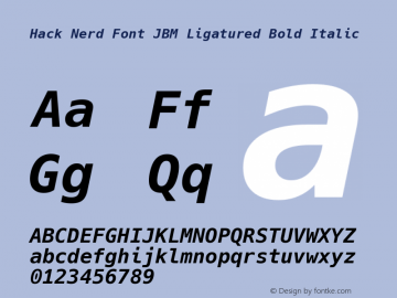 Hack Nerd Font JBM Ligatured BoldItalic Version 3.003;[3114f1256]-release; ttfautohint (v1.7) -l 6 -r 50 -G 200 -x 10 -H 260 -D latn -f latn -m 