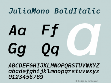 JuliaMono BoldItalic Version 0.044; ttfautohint (v1.8.4)图片样张