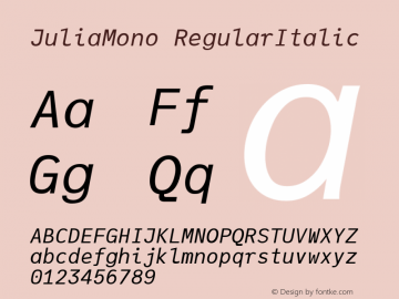 JuliaMono RegularItalic Version 0.044; ttfautohint (v1.8.4)图片样张