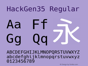 HackGen35 Regular Version 2.6.0 ; ttfautohint (v1.8.3) -l 6 -r 45 -G 200 -x 14 -D latn -f none -m 