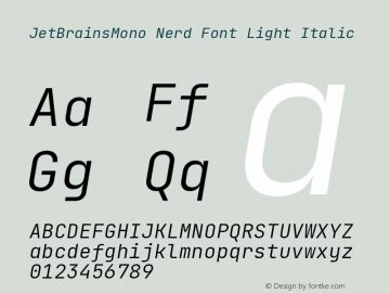 JetBrains Mono Light Italic Nerd Font Complete Version 2.242; ttfautohint (v1.8.3);Nerd Fonts 2.1.0图片样张