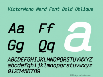 Victor Mono Bold Oblique Nerd Font Complete Version 001.520;Nerd Fonts 2.1.0图片样张