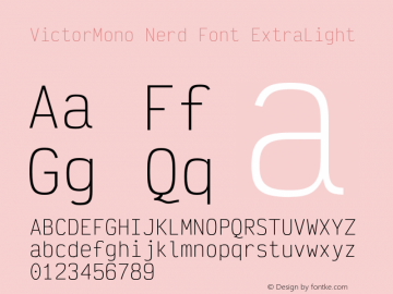 Victor Mono ExtraLight Nerd Font Complete Version 001.520;Nerd Fonts 2.1.0图片样张