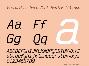 Victor Mono Medium Oblique Nerd Font Complete Version 001.520;Nerd Fonts 2.1.0图片样张