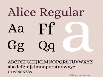 Alice Regular Version 2.003; ttfautohint (v1.8.3)图片样张