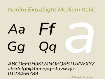 Nunito ExtraLight Medium Italic Version 3.601图片样张