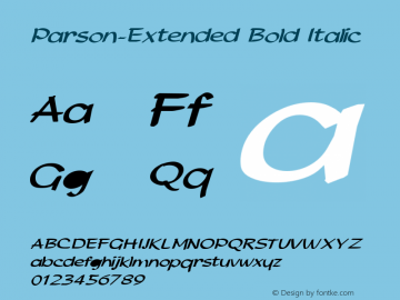 Parson-Extended Bold Italic 1.0/1995: 2.0/2001 Font Sample